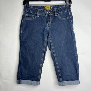 Rustic Denim Jorts Women Sz 4 Cuffed Low Rise Dark‎ Blue Skater Streetwear 90s